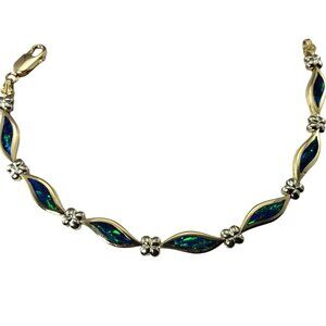 Vintage 14 Karat Yellow Gold Inlaid Opal Bracelet #15088